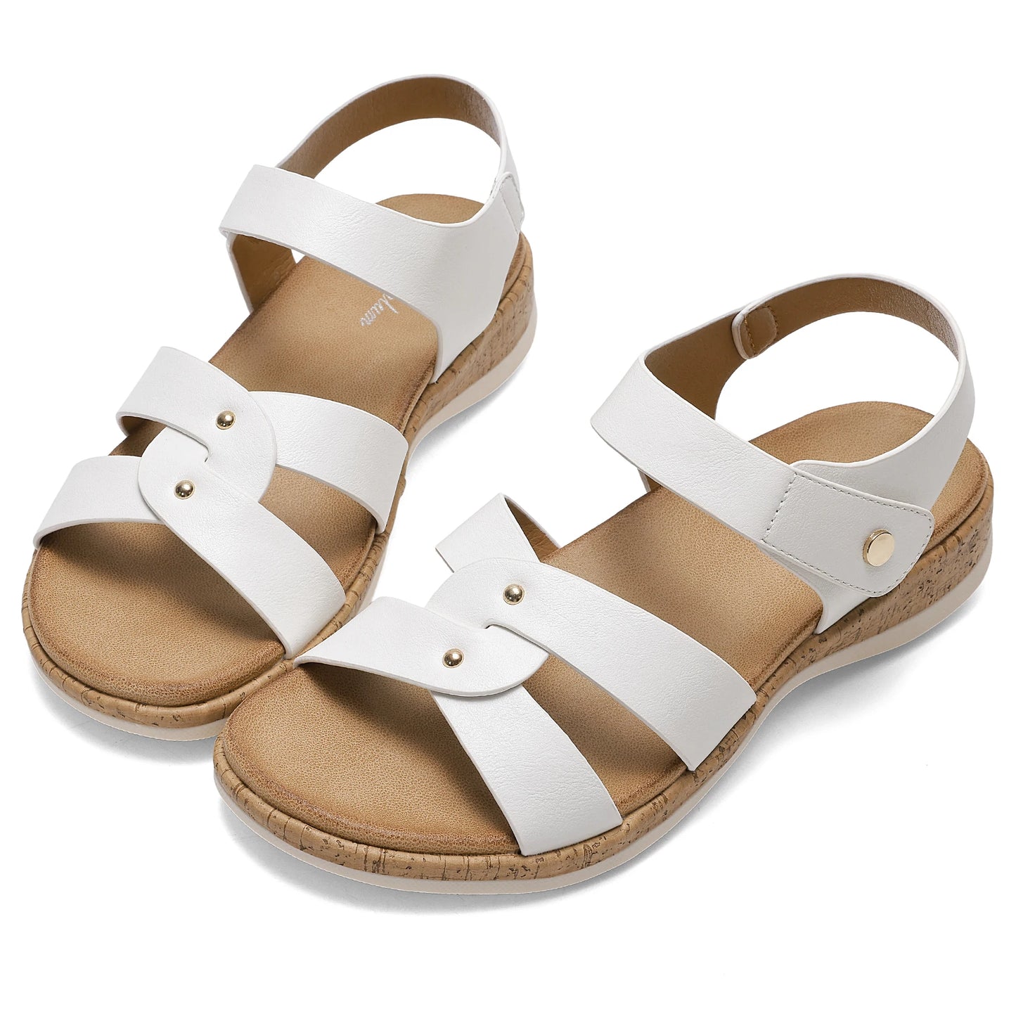Women Open Toe Flat Sandals Arch Support Adjustable/Comfort Summer Beach Casual Walking Shoes