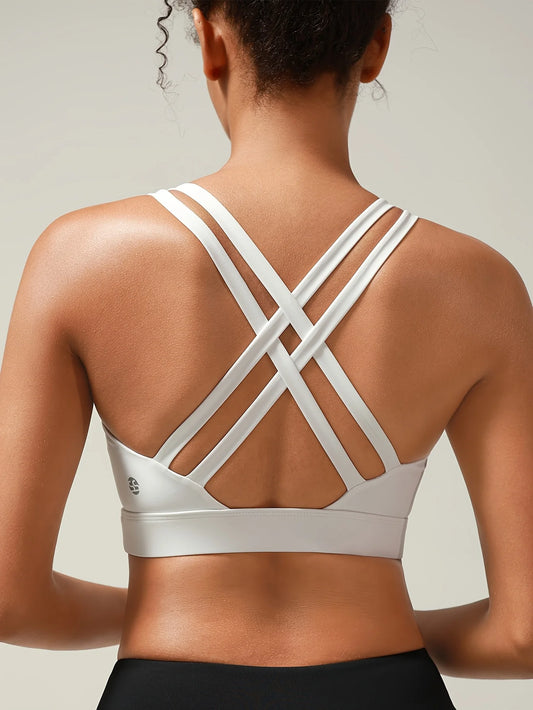 Medium Support for Sports Bra for Women Featuring a Criss-Cross Back Padded Straps/And Removable Cups Comfortable Bra
