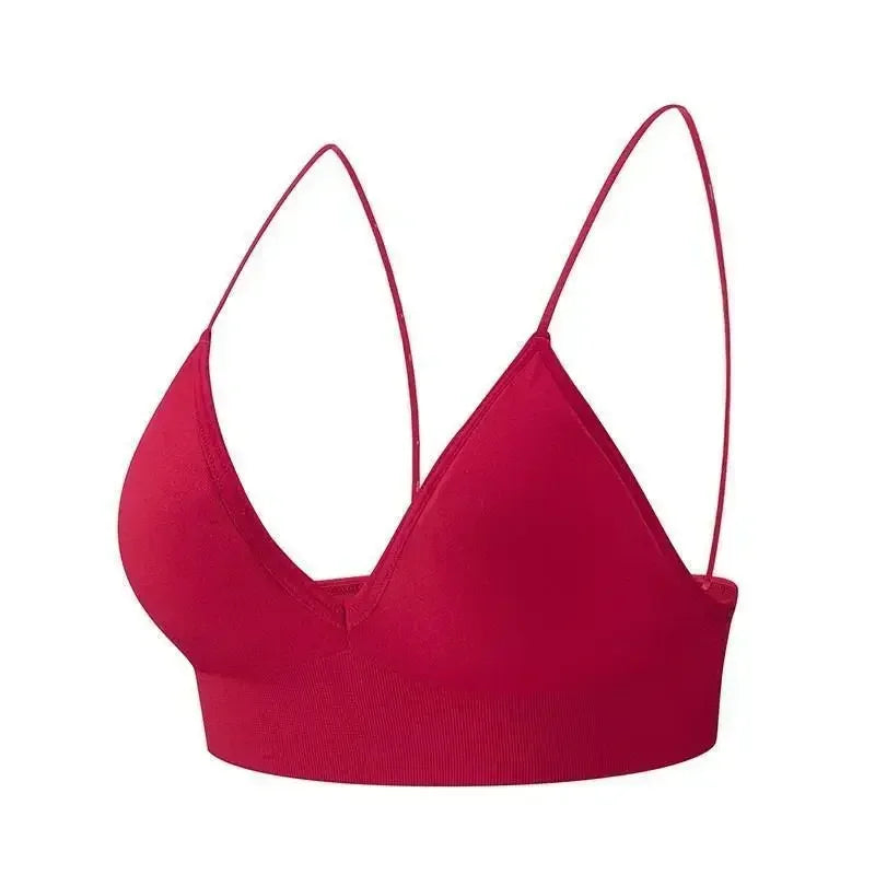 Women V Neck Seamless Triangle Cup Bra Camisole Breathable Gather Up/Chest Wrapped Underwear for Sports Fitness Yoga Casual