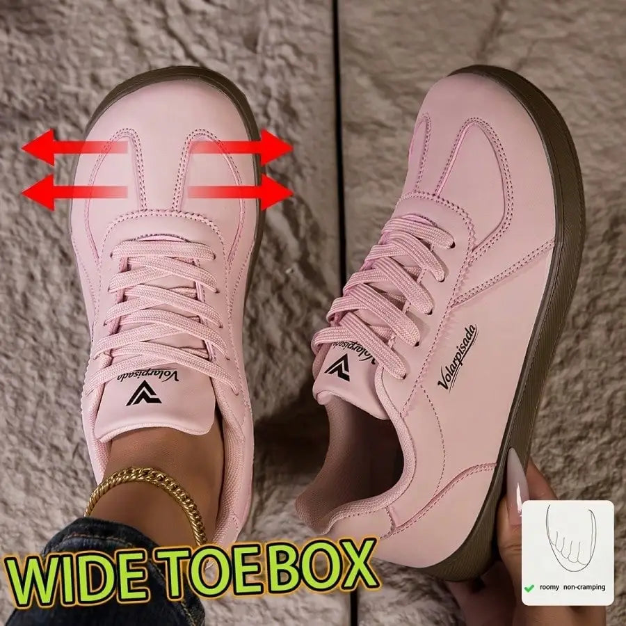 Women Retro Low Top Sneakers Wide Toe Box Lace Up Soft Leather/Flat Gum Sole Minimalist Casual Walking Trainers Office Daily Travel