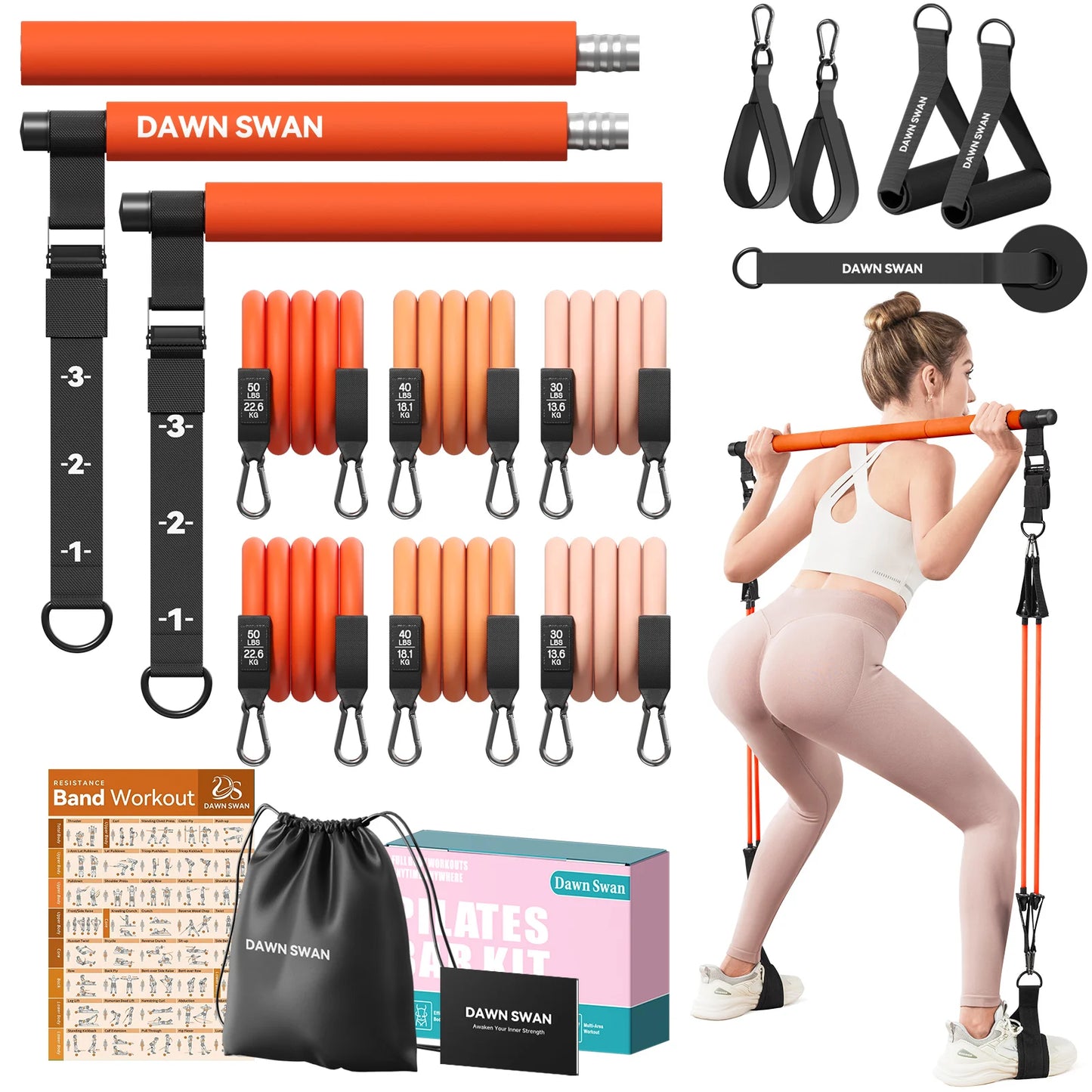 Pilates Bar Kit with Resistance Bands Adjustable Home Gym Workout/Portable Pilates Equipment for Squats Yoga Full Body Training