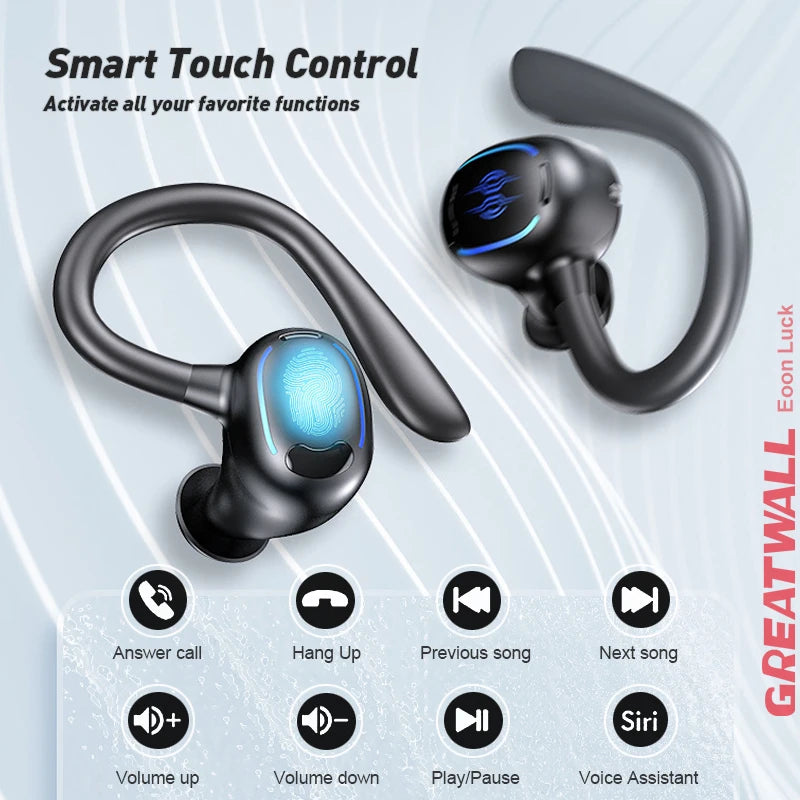 GREATWALL Wireless Bluetooth Earphones HiFi Stereo Headphones/Sports LED Power Display Over Ear Earbuds