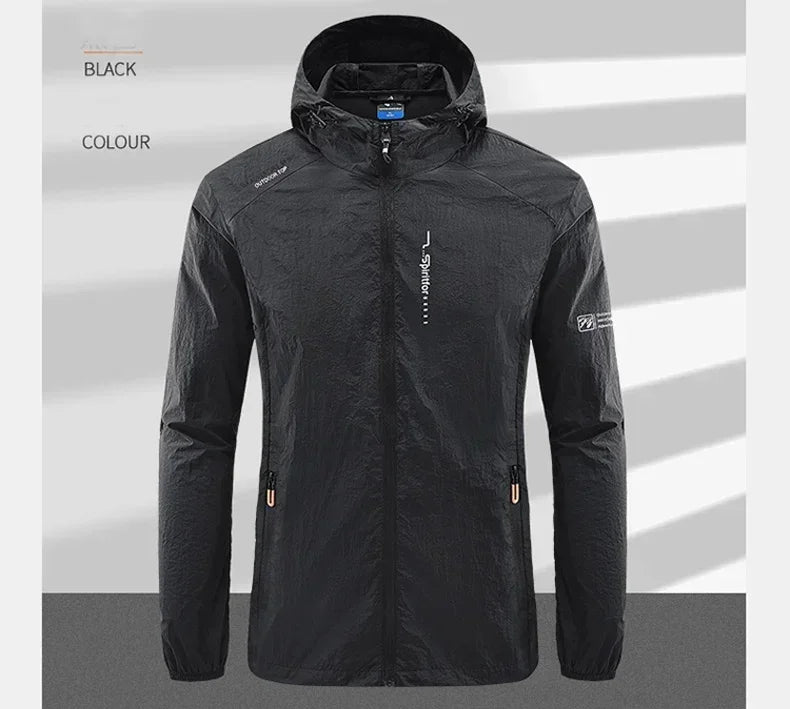 Men's UPF 50+ UV Protection Windbreaker Quick Dry Jacket/Outdoor Sun-Protective Thin Hiking Fishing Cycling Hooded Sport Light