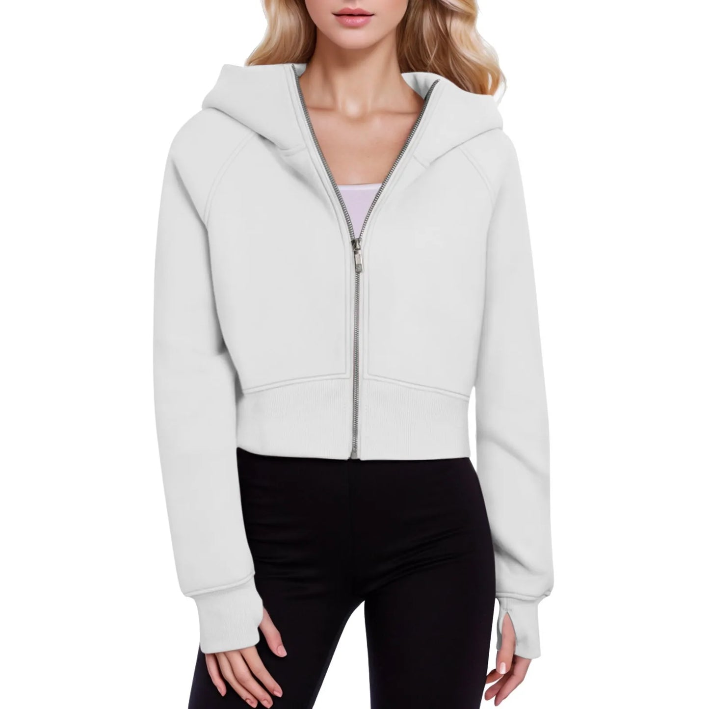 Women's Zip Up Cropped Sweatshirts Jacket Fall Outfits/Casual Long Sleeve Outerwear Tops Winter Fall  Jackets