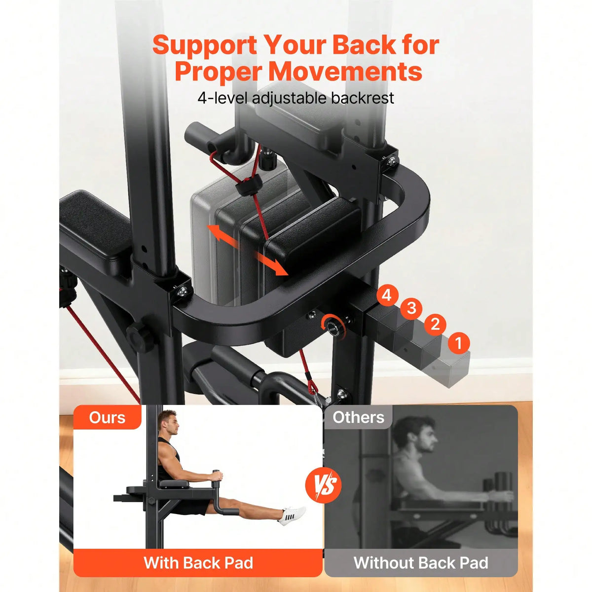 Pull Up Bar, 330 LBS Power Tower Dip Station, Workout Dip Station/With H-Shaped Stable Base & Back Pad, Adjustable 12 Level Height