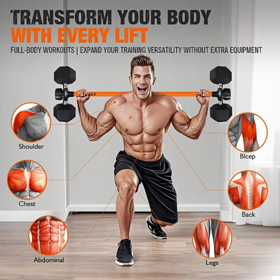 Dumbbell Converter, Convert Dumbbells to Barbell Set Weight Bar/for Bench Presses, Squats Hip Thrust Deadlifts