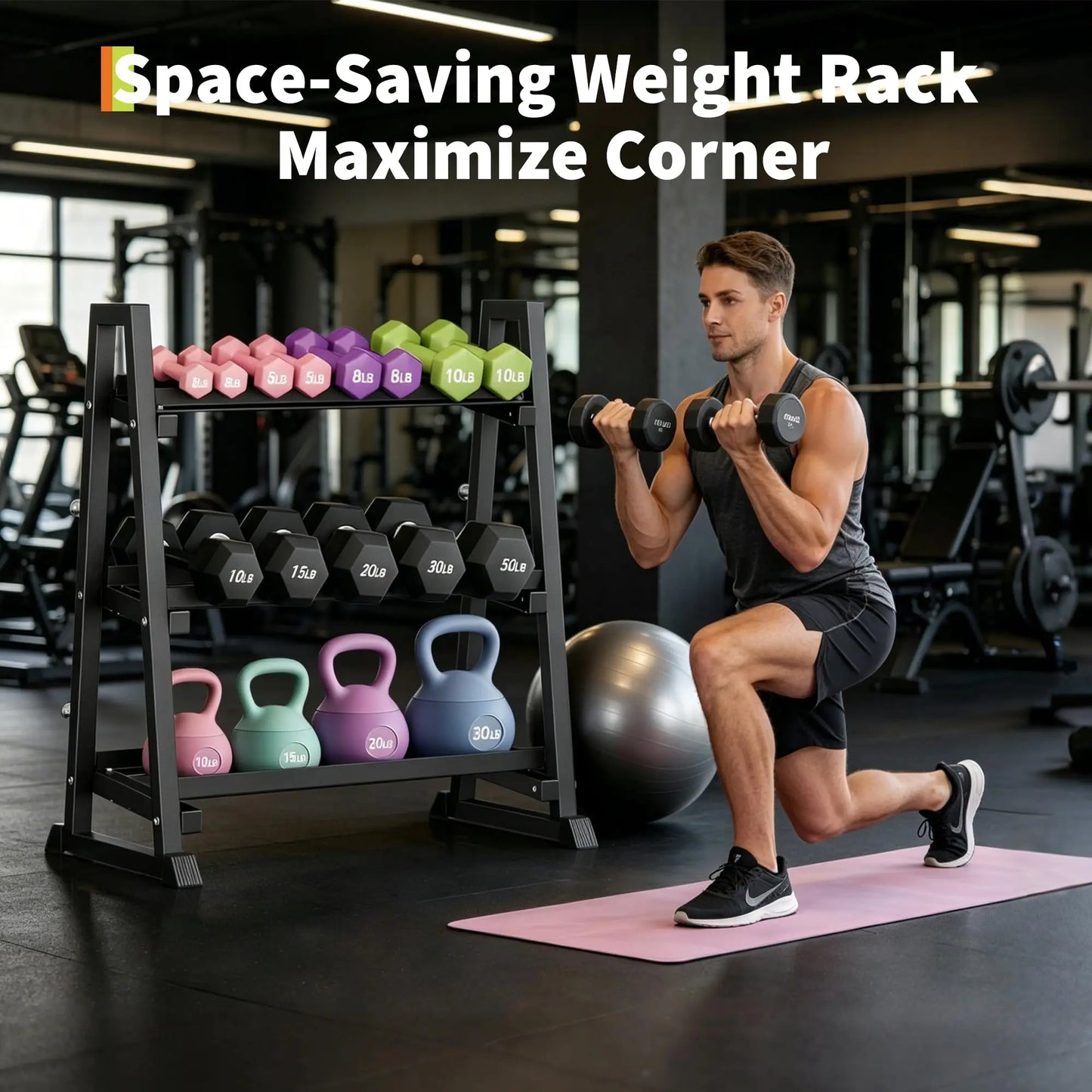 Dumbbell Rack 3 Tier Weight Rack For Home Gym Trapezoidal Frame/And H Frame Weight Stand For Dumbbells Kettlebells