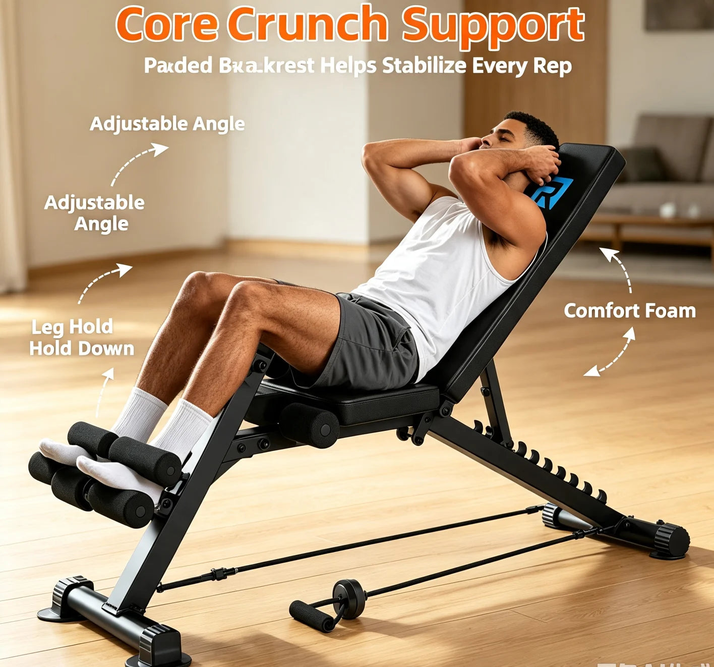 All-in-One Home Gym Roman Fitness Bench Commercial Grade/Stable Triangle Support 2 Pull Resistance Bands Non-Slip Bench