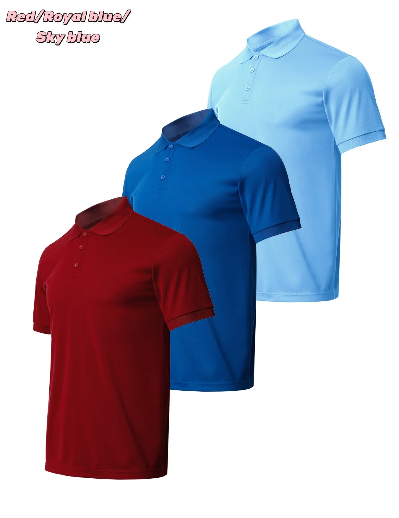 3-piece men's quick drying short sleeved casual/sports golf shirt moisture wicking casual fitness top