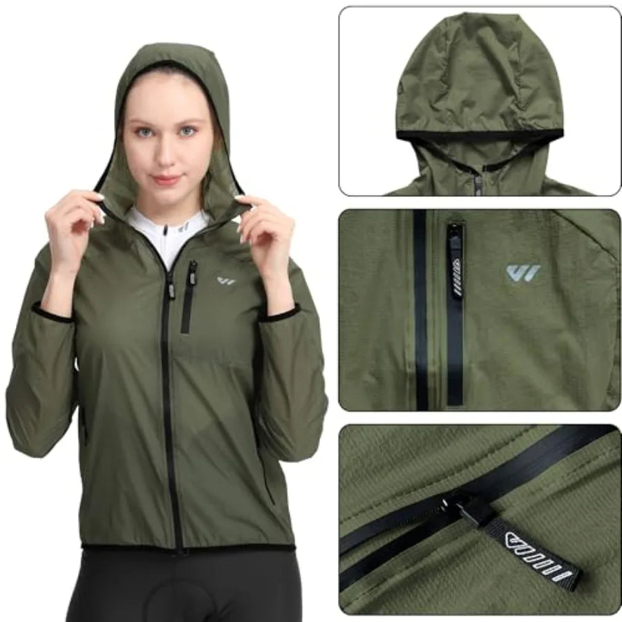 Windbreaker Jacket Women Lightweight Rain Jacket/Packable Reflective Hooded For Cycling Hiking Outdoor Sports