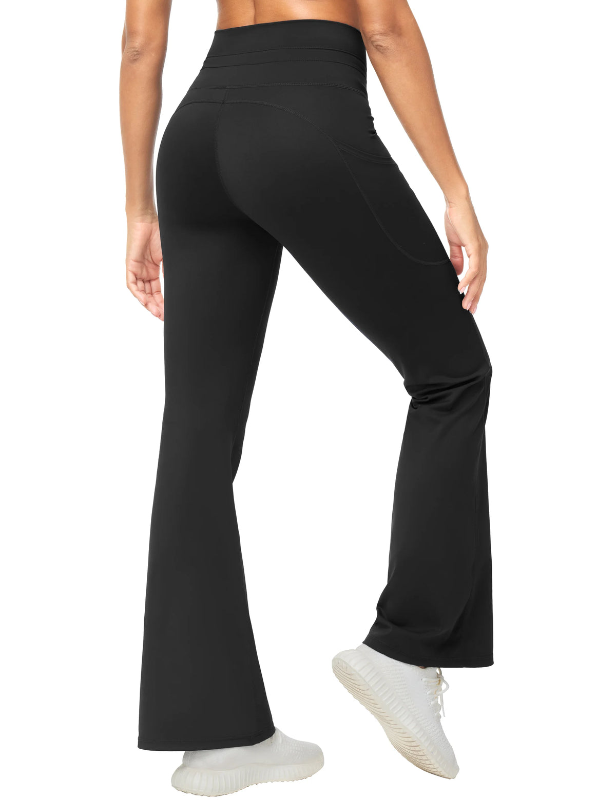 THE GYM PEOPLE Women's High Waisted Drawstring Flare Leggings/Workout Soft Stretchy Bell Bottom Yoga Pants with Pockets