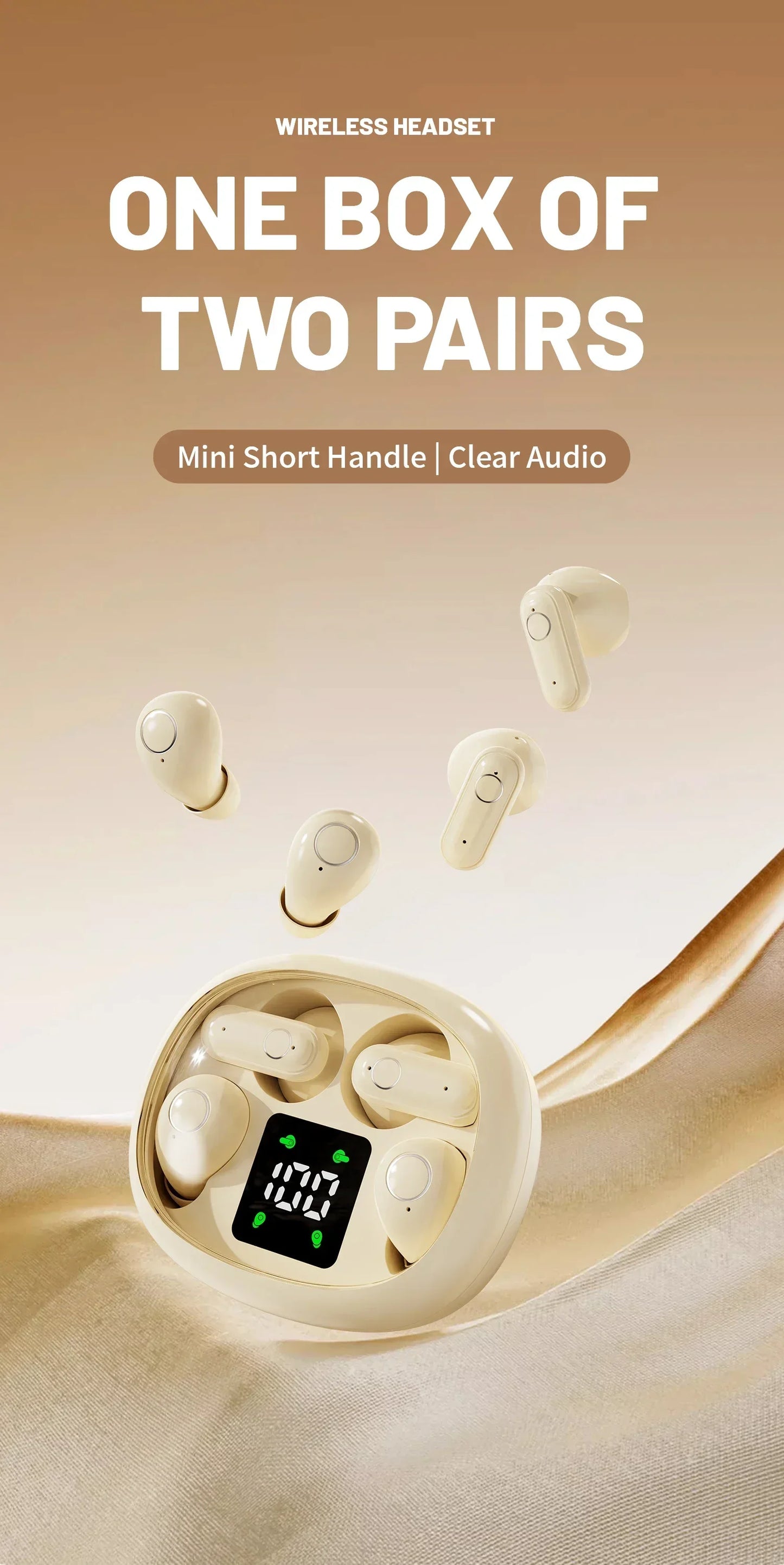 New Dual Wireless Bluetooth Earphones, HiFi Sound Low Latency/Noise Reduction Earbuds for iPhone Android