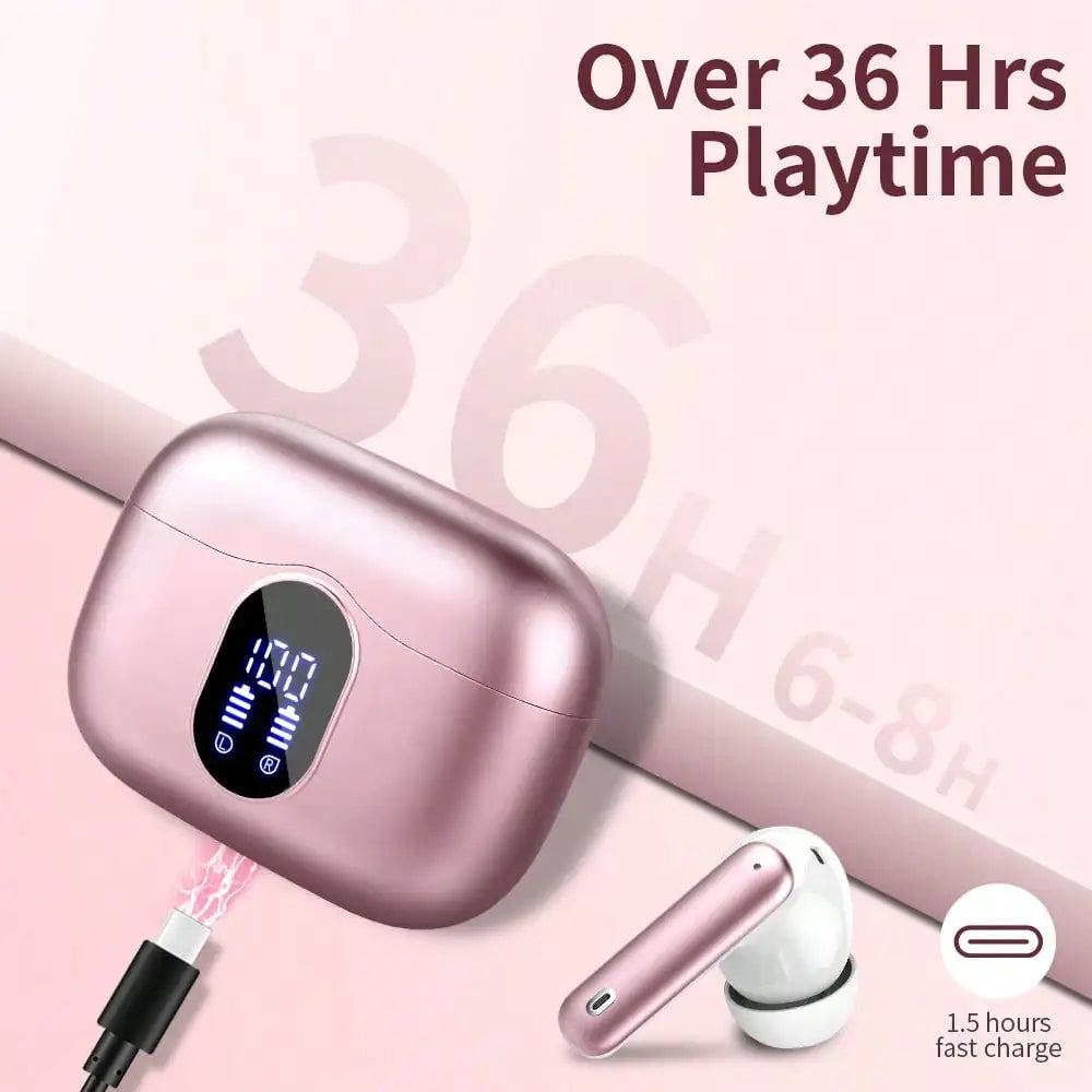 Ordtop Wireless Earbuds Bluetooth Headphones 48H Playtime Ear Buds/With LED Power Display, IPX7 Waterproof Bluetooth 5.4 Earphones