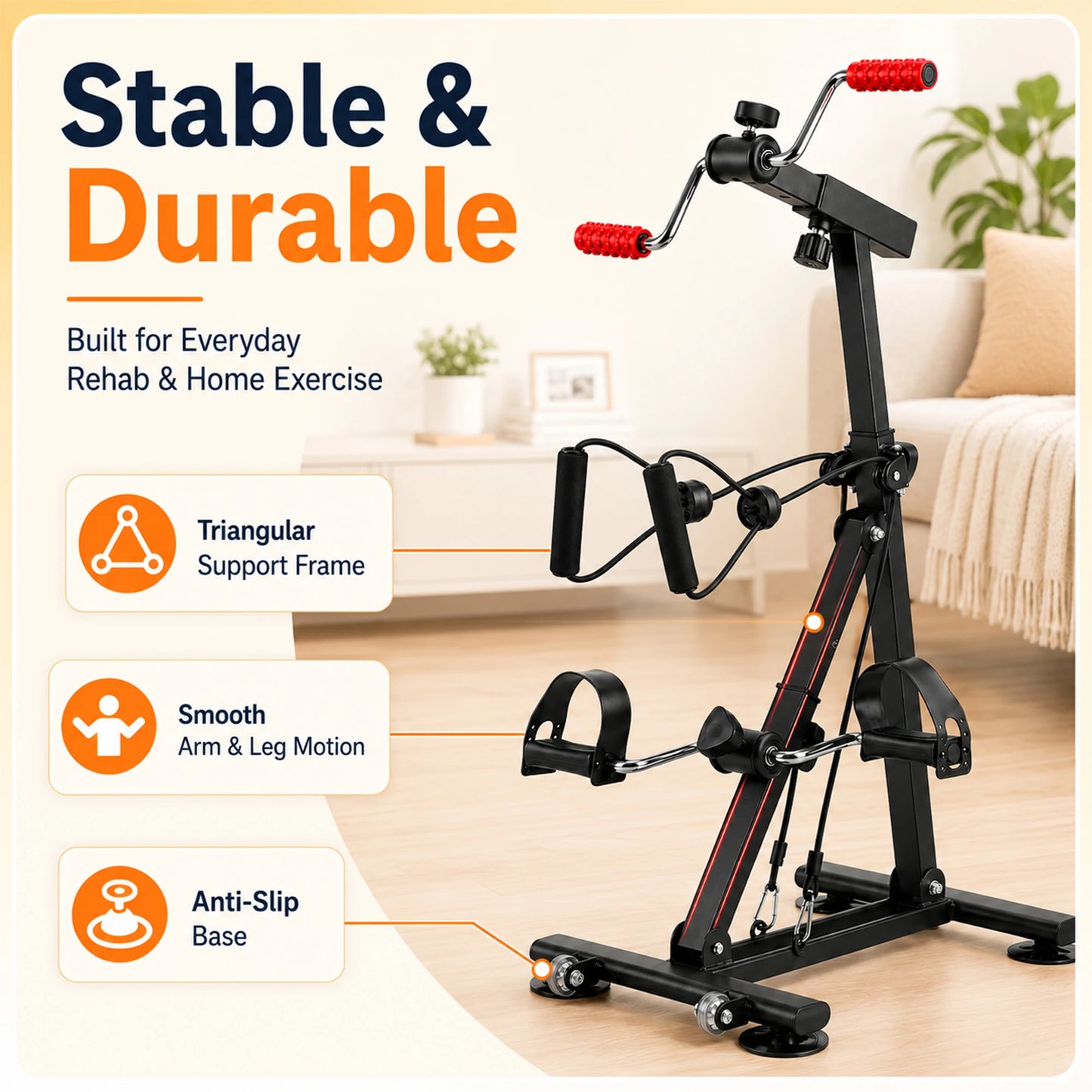 Adjustable Resistance Under Desk Exercise Bike, Stationary Upright Pedal Cycle/for Elderly Leg Strength & Aerobic Training, Arm Leg Rehabilitation Machine