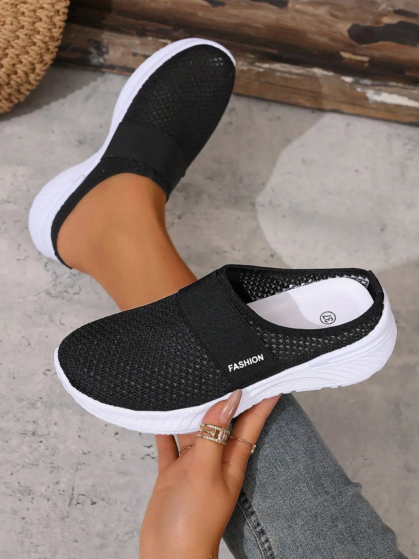 Women's Closed Toe Slip On Sneakers, Breathable Knit Mesh/Comfort Shoes Air Cushion Platform Walking Shoes for Daily Use