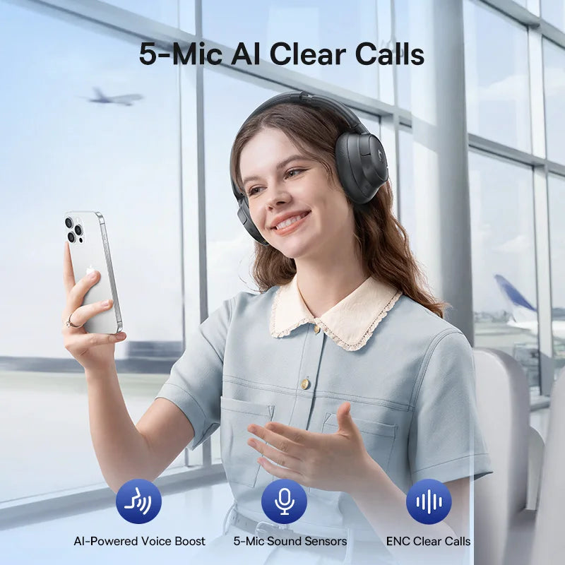 Baseus ANC Wireless Headphones 98% Adaptive/Hybrid Noise Cancelling Headsets Hi-Res LDAC Headphone Bluetooth 6.0