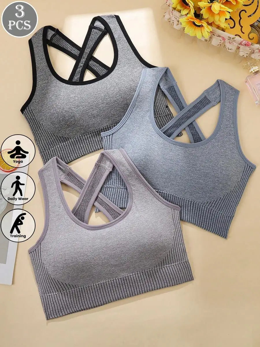 3pcs Criss-Cross Strap Sports Bra For Women Yoga Gym/Running Racerback Crop Top Can Be Worn Outerwear
