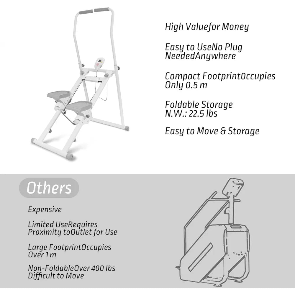 Home Stair Climber Machine, Exercise Stepper for Fitness/Foldable Adjustable Stair Master with 90% Pre-Assembled Vertical Trainer