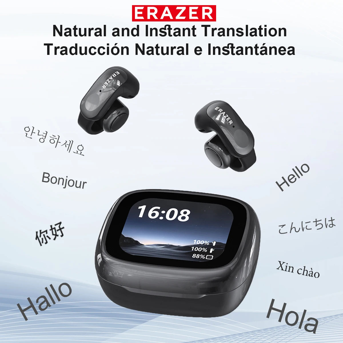 ERAZER XF28 Bluetooth V6.0 Translation Earphones Open-ear/True Wireless Earbuds Office Travel ASMR Headset APP