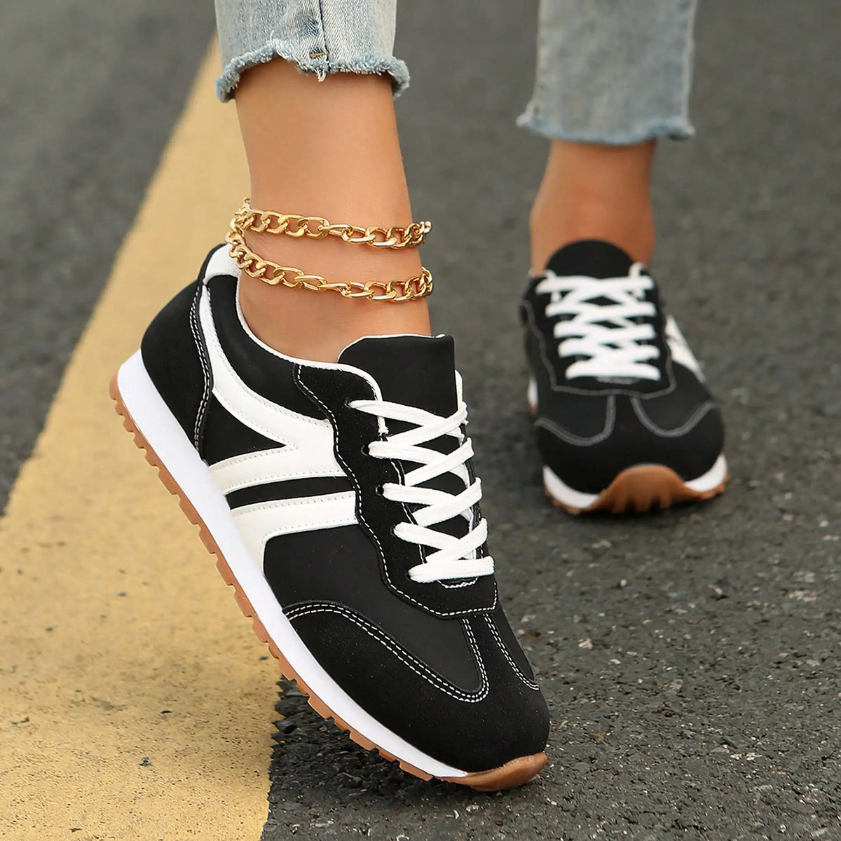 Sneakers For Women Fashion Tennis Shoes Casual Athletic/Solid Color Low Top Lace Up Plain Toe Fabric Inner PVC Sole Shoes