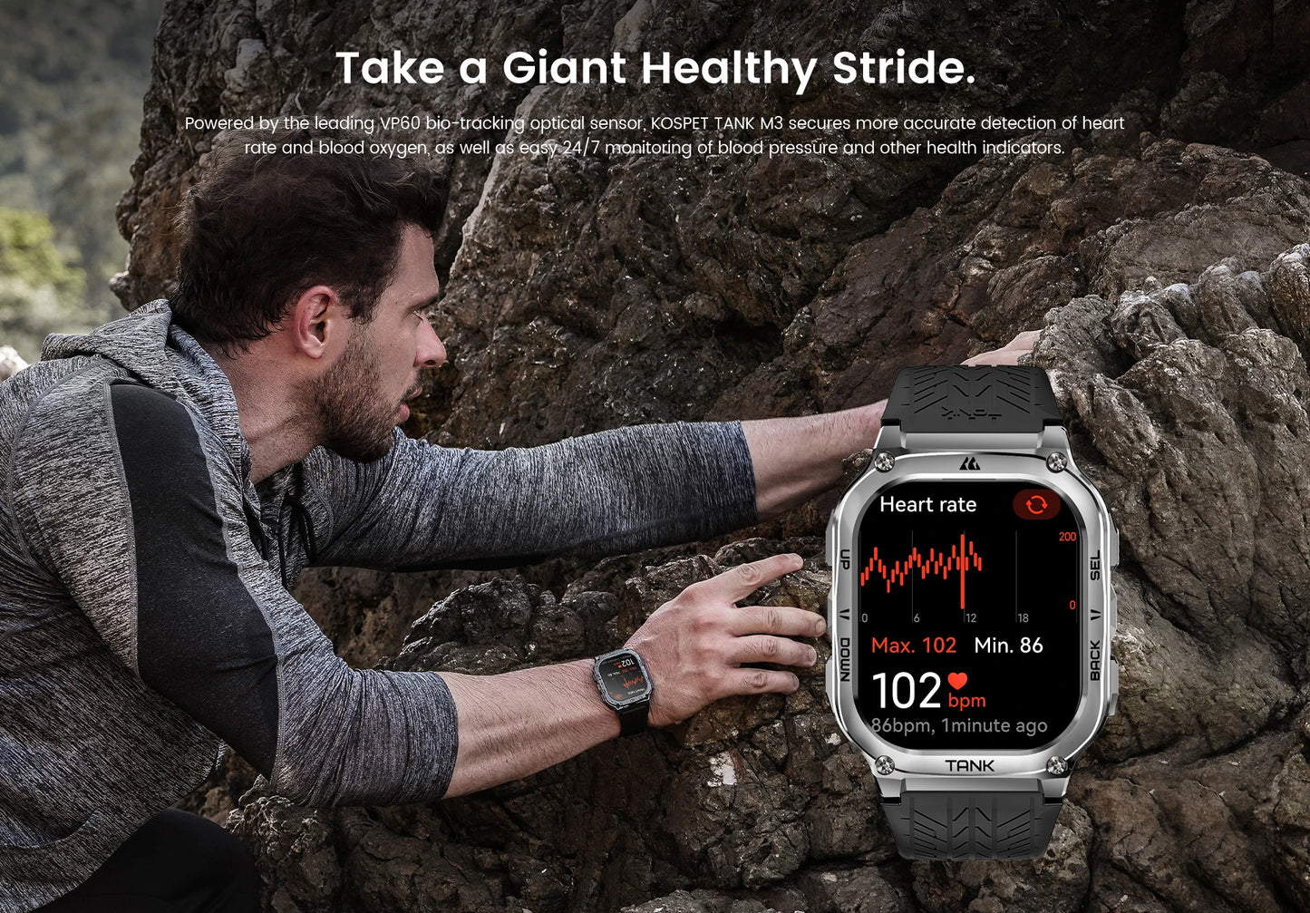 Original KOSPET TANK M3 Smart Watches For Men Smartwatch/480mAh Electronic Digital Fitness AMOLED AOD Bluetooth Watches