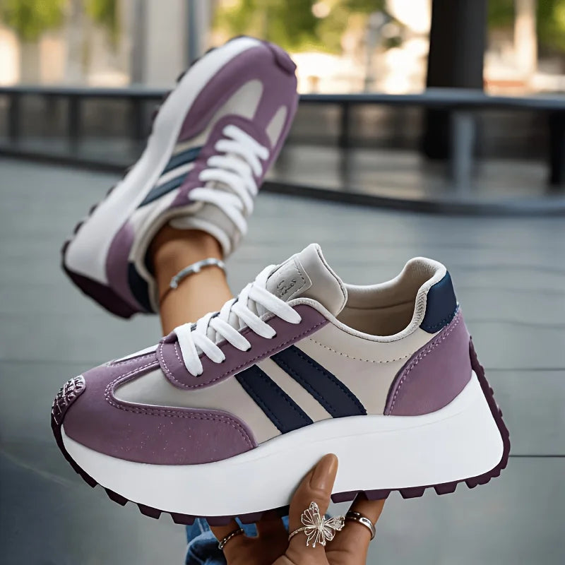 Women's Lace Up Platform Casual Sneakers Soft Synthetic Leather/Upper Non-Slip Rubber Sole Retro Walking Shoes