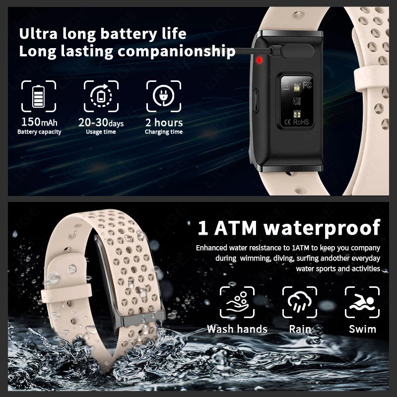 LIGE New No screen Smart Watch 20-day Ultra-long Use Time 24hours Blood Oxygen/Blood Pressure Monitoring Sports Smart Bracelet