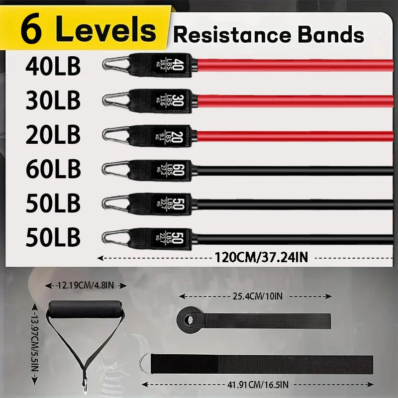 Resistance Bands Set 250lbs Elastic Exercise Bands with Door Anchor Handles/Ankle Straps and Carry Bag Indoor Outdoor Fitness