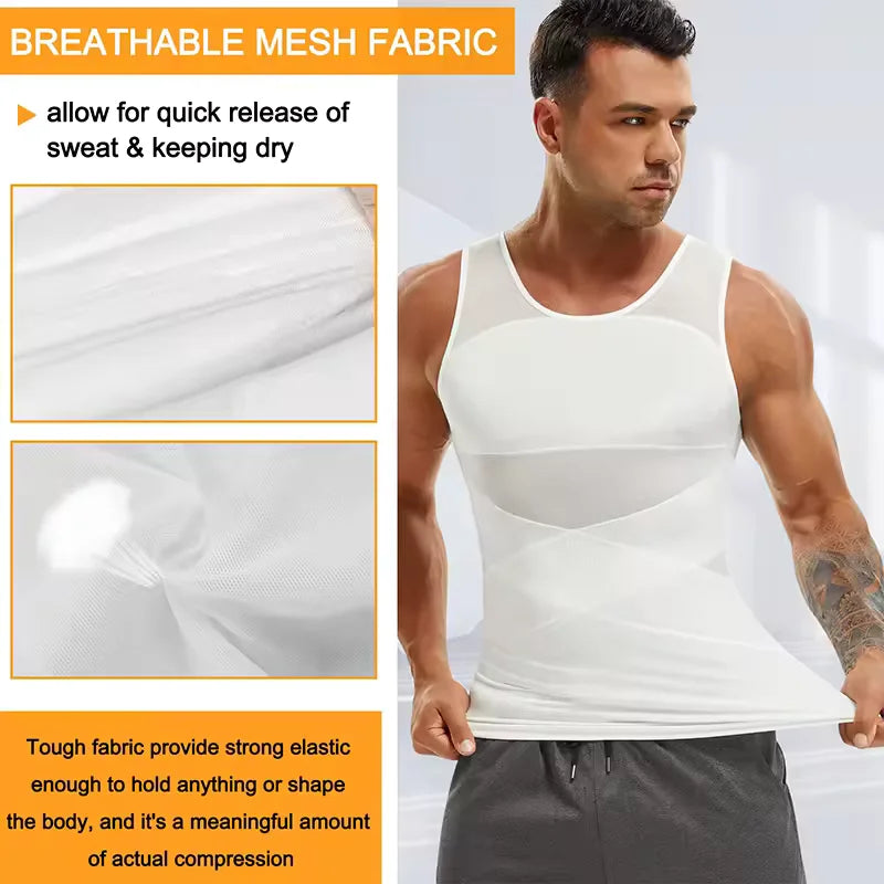 Men's Shapewear Tank Top Gym Sleeveless Vest Cross Mesh Suit/Compression Shirt for Men Slimming Undershirt Tummy Control Body