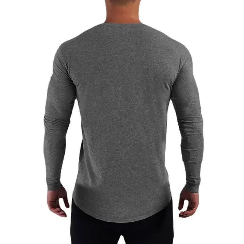 Plain Cotton Breathable Long Sleeve Clothing Gym Fitness Bodybuilding/Sport T-shirts Men's Workout Casual Slim Fit Autumn Shirts