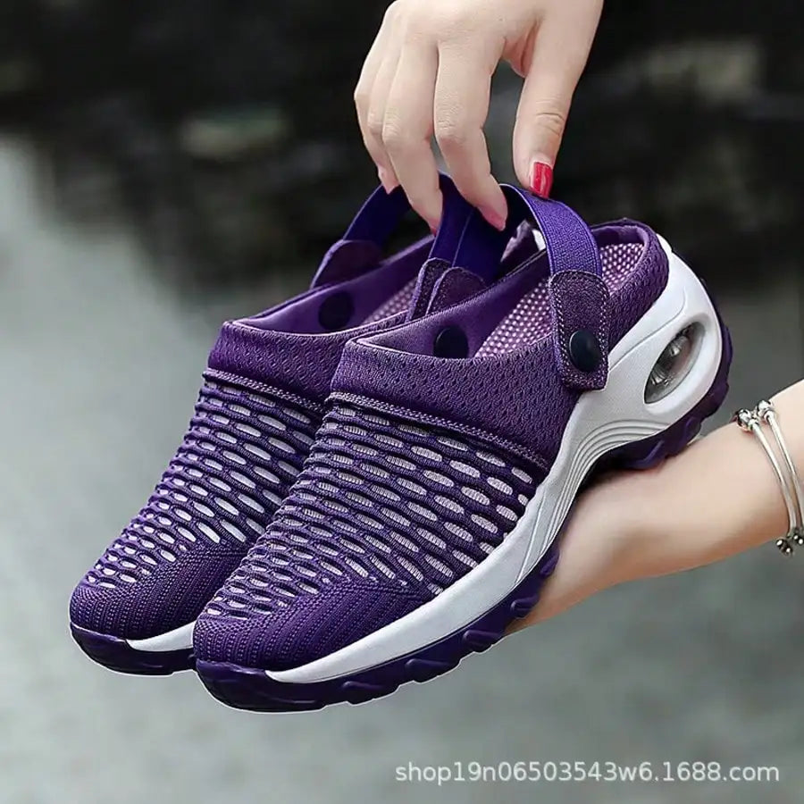 Women Breathable Mesh Platform Clog Sandals Air Cushion Non-Slip/Thick Sole Open Back Adjustable Back Strap Slip On Walking Shoes