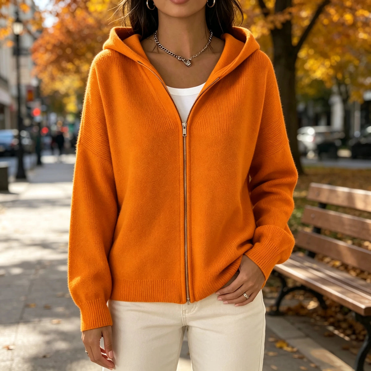 Women's Hooded Zip Up Knit Cardigan, Casual Long Sleeve Loose Sweater/Jacket With Pockets Fall Winter Solid Color Outwear