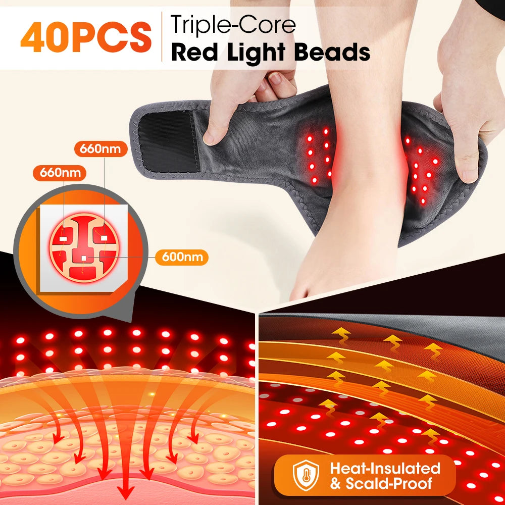 Red Light Cordless Heated Ankle Massager 660nm 40 LED Beads/Vibration Massage Foot Hand Wrap Ankle Brace