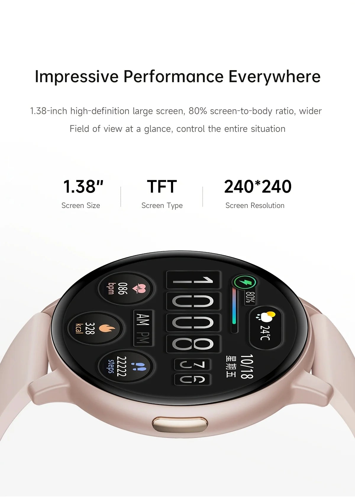 New Smartwatch Men's Watch Women's Watch 1.38-inch Screen/HD Display 250mAh Battery, 60 Days Long Standby Time