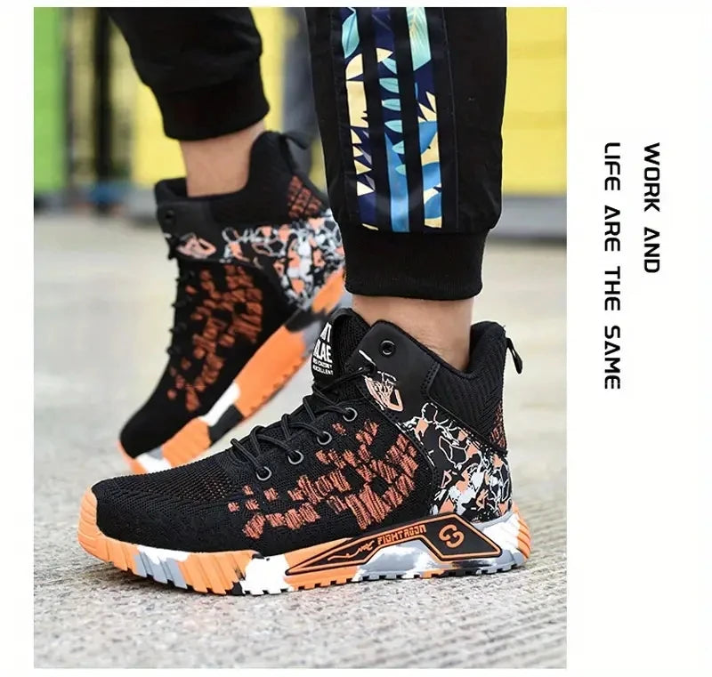 Camo Camouflage High Top Steel Toe Safety Work Boots for Men/Anti-Smash Puncture Resistant Breathable Indestructible