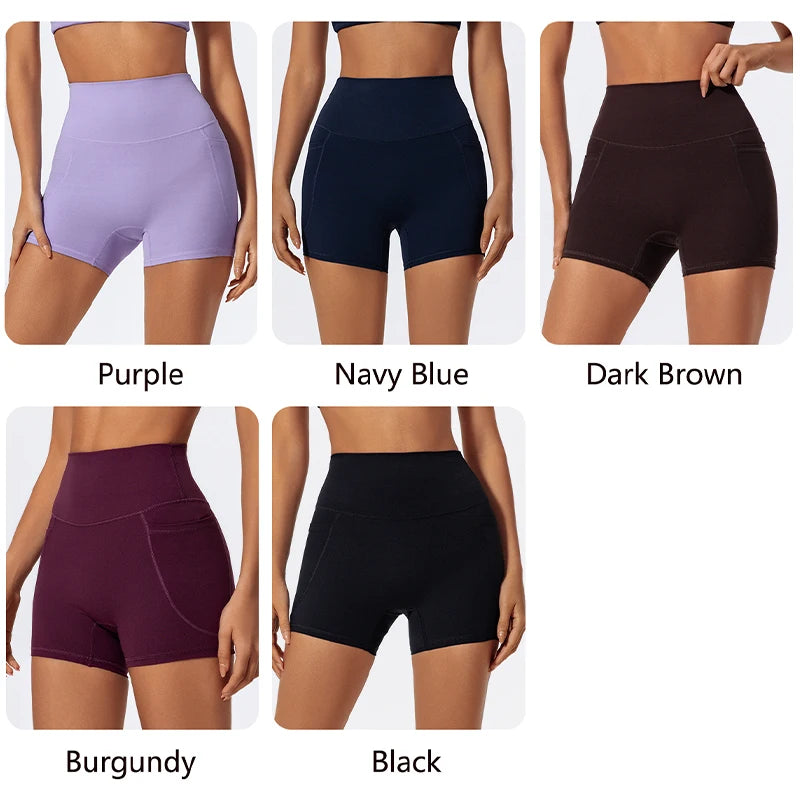 Hearuisavy Women Summer High Waist Shorts with Pockets/Quick Dry Yoga Cycling Gym Workout Sports Bottoms