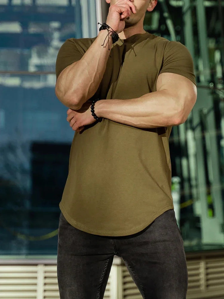 Muscle Fitness T-shirt Summer Men's Athleisure Workout short sleeve/T-shirt High Quality cotton Men T-shirt Gym Sport Shirt Tops