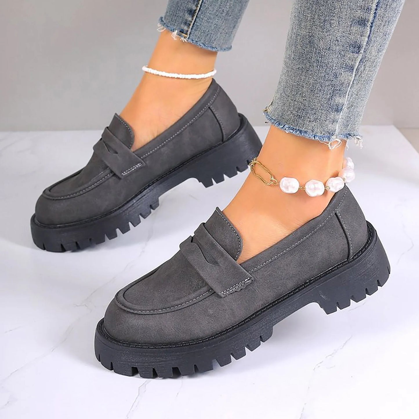 New Loafers Shoes Comfortable Casual Women Thick Bottom/Retro Large Low Heel Round Head Sneakers Simplicity Boots