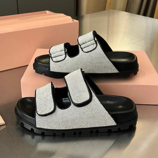 Women's 2026 Round Toe Woven Platform Slides Niche Chunky Sole/Casual Slippers Unique Design Shoes