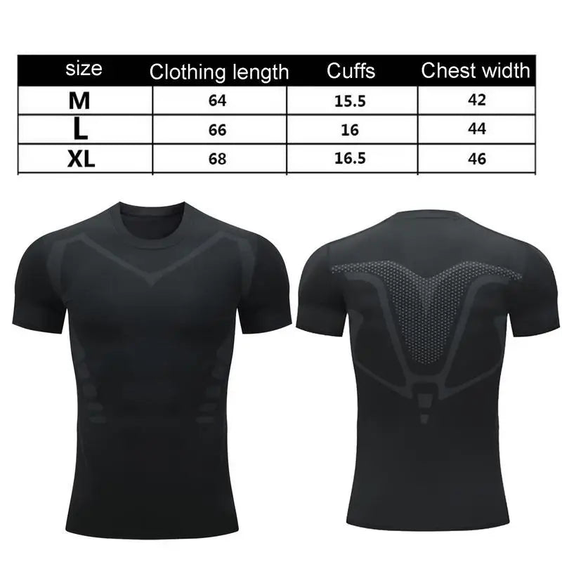 Tight Sleeve T Shirts Men Ionic Shaping Tight Workout Shirt/Quick Drying Compression Short Sleeve High Elastic T-Shirt