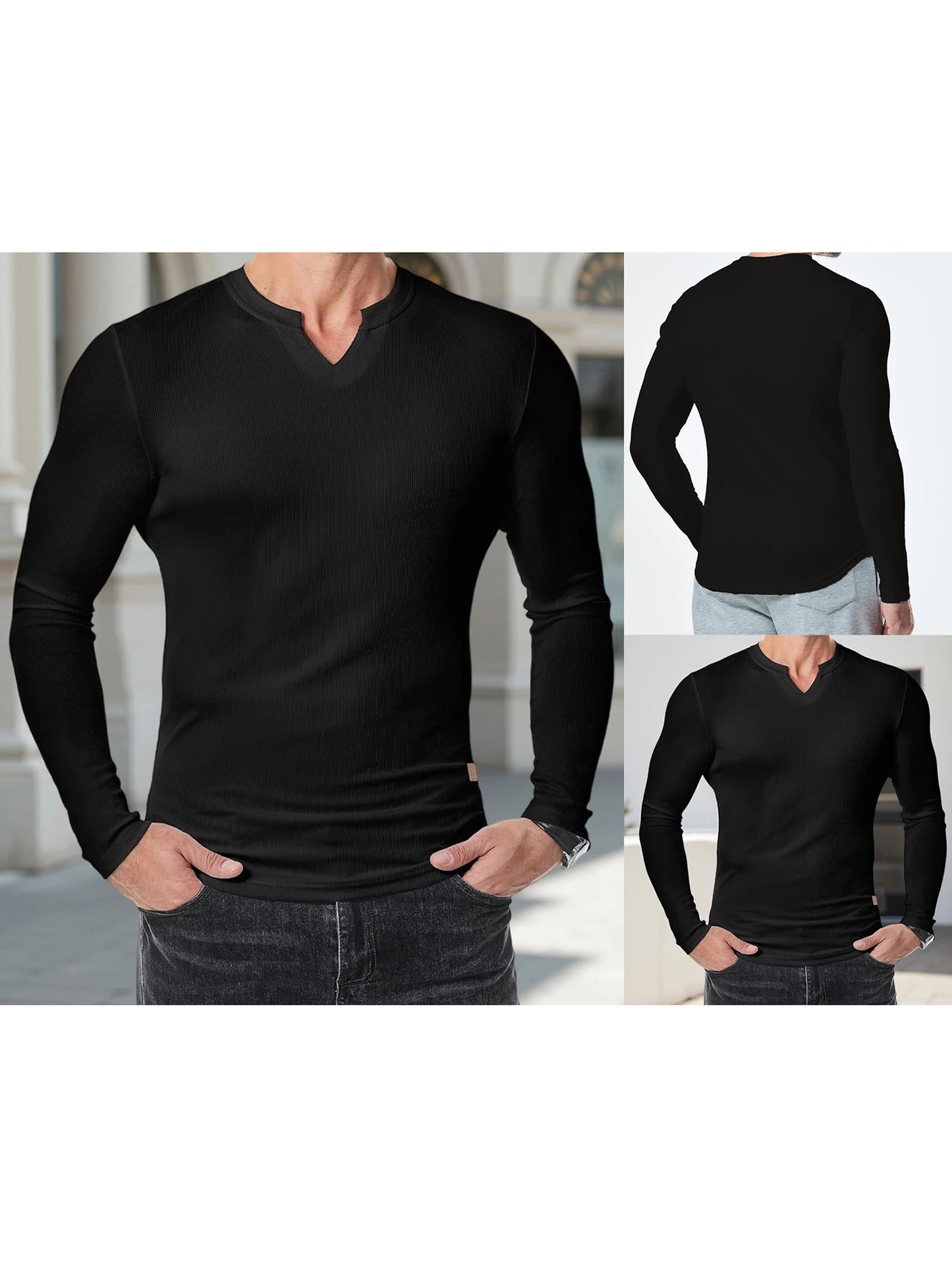 Men's Casual  Fit Long Sleeve Solid Color Muscle Shirts/Spring Fall Tops Fashionable Comfortable T-Shirts