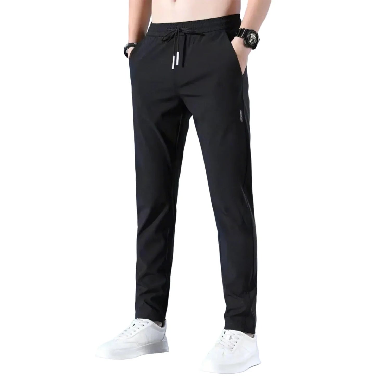 Men Fast Dry Stretch Pants Ice Silk Trousers Solid Color Mid-Waist/Loose Breathable Straight-Leg Casual Pants Thin Sports Pants
