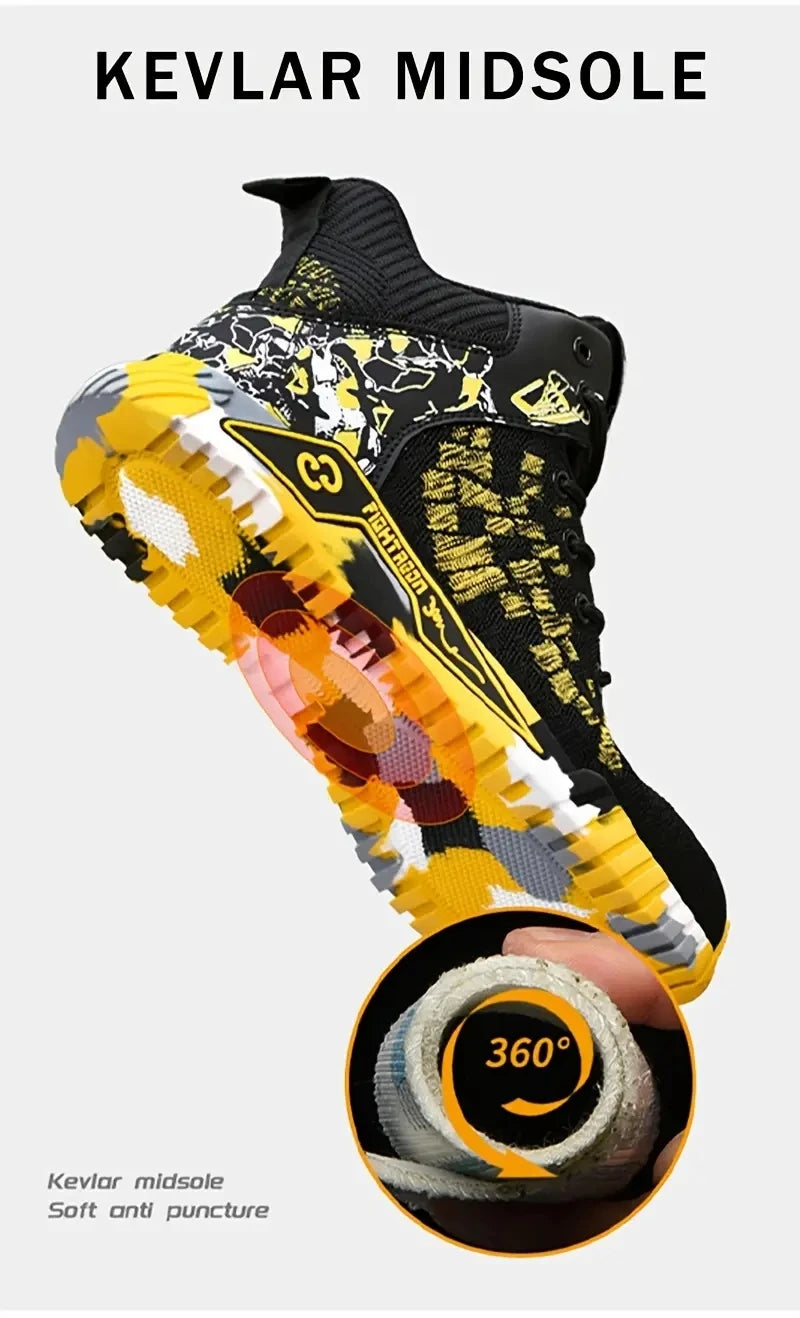 Camo Camouflage High Top Steel Toe Safety Work Boots for Men/Anti-Smash Puncture Resistant Breathable Indestructible