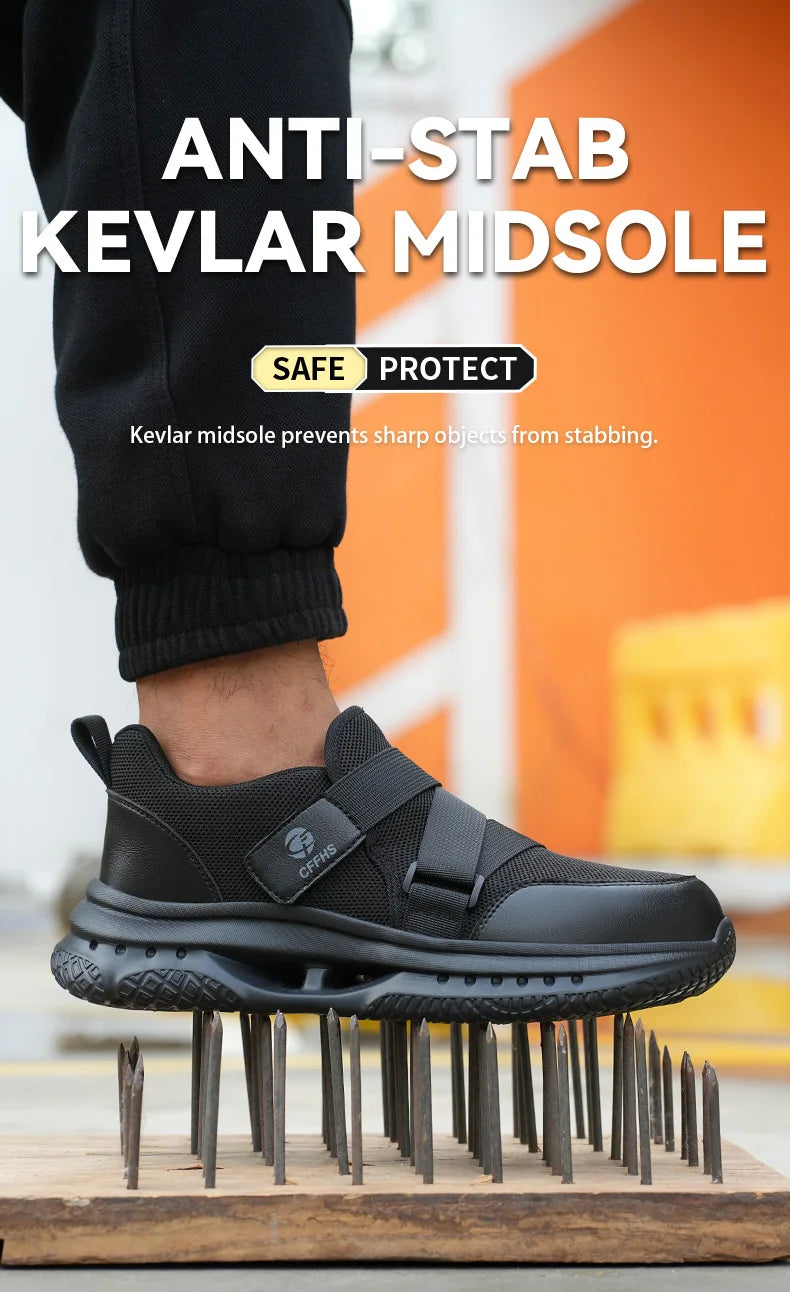 Velcro-Fastened Men's Breathable Casual/Work Safety Shoes with Impact and Puncture Resistance