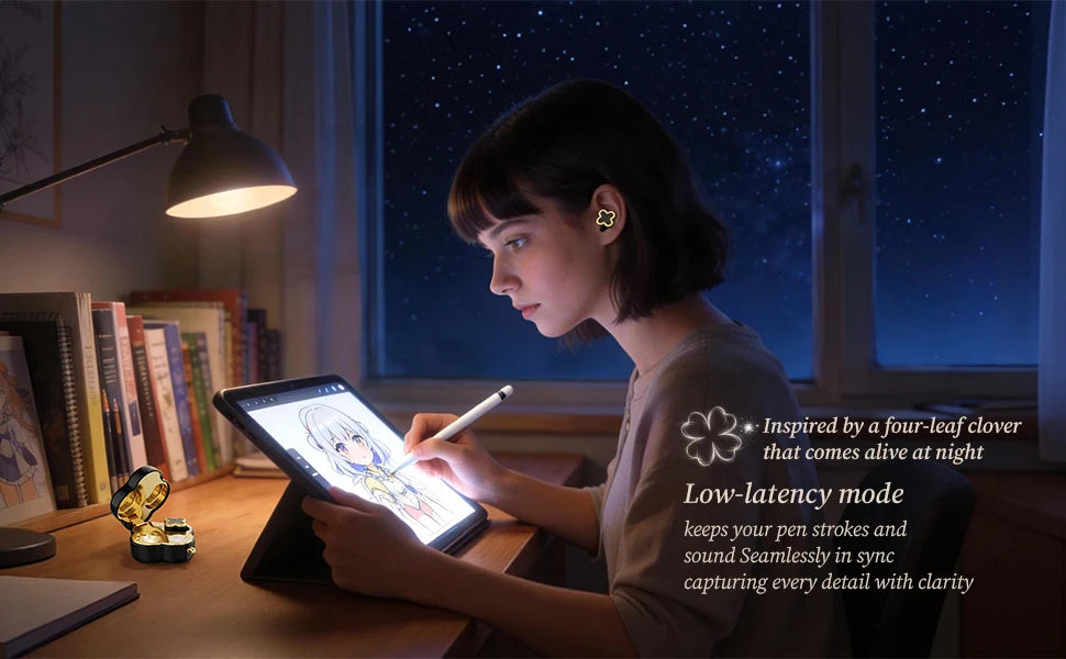 MUCW CO06 Four‑Leaf Clover TWS Wireless Earbuds Bluetooth/V6.0 ENC Call Noise Reduction 3.3g Lightweight In‑Ear Headphones