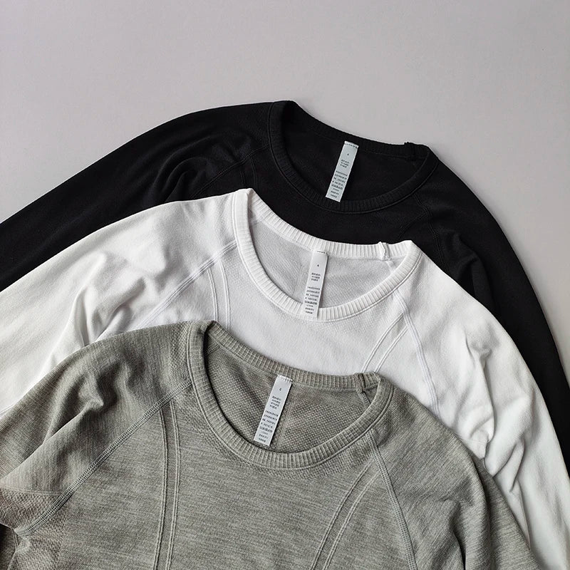 Yoga Clothes for Women, Sports Tops Round Neck Seamless Slim/Running Shirt Fitness Workout Long Sleeves Gym T shirt