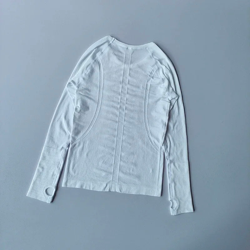 Yoga Clothes for Women, Sports Tops Round Neck Seamless Slim/Running Shirt Fitness Workout Long Sleeves Gym T shirt