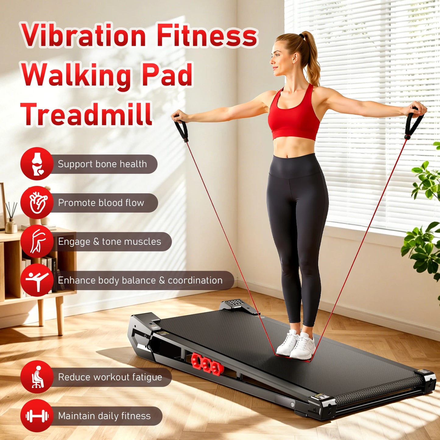 AKLUER Under Desk Vibration Walking Pad - 3 in 1 Vibration Plate Treadmill/with Remote Control Quiet Brushless with 5% Manual Incline