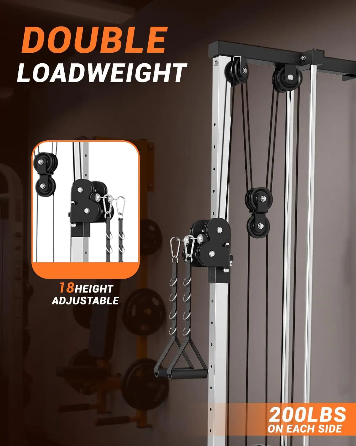 Wall Mount Cable Station Dual Pulley Cable Crossover Machine/LAT Pulldown Bar & Foot Board for Home Gym Strength Training