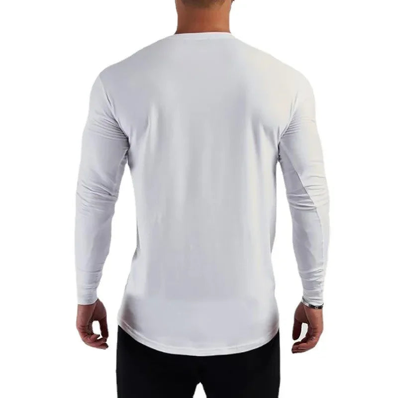 Plain Cotton Breathable Long Sleeve Clothing Gym Fitness Bodybuilding/Sport T-shirts Men's Workout Casual Slim Fit Autumn Shirts